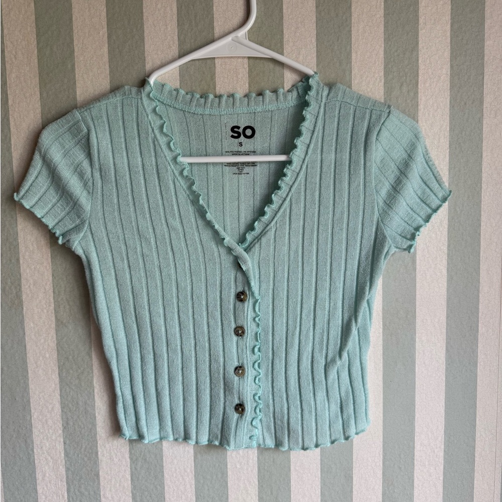 SO Aqua Ribbed Button-Down Shirt